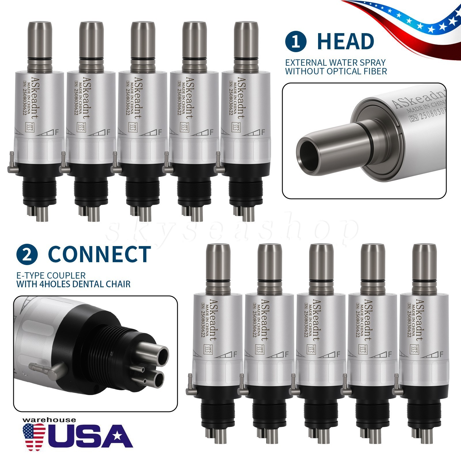 ASkeadnt Dental slow low Speed Handpiece Air Motor 4 Holes E-Type Connector FX