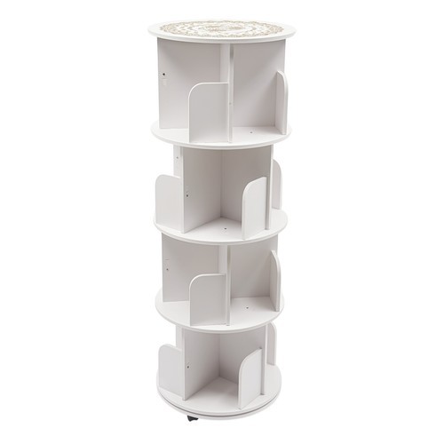 4 Tier White 360° Revolving Bookcase Round Display Book Shelf Rotating Bookshelf