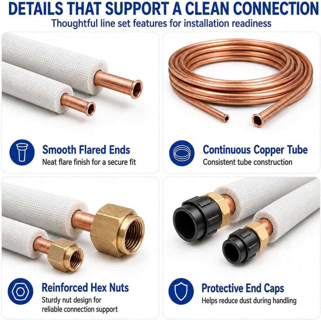 Mini Split Line Set 1/4″ & 3/8″ 16Ft Copper Tubing for AC Heat Pump HVAC Systems