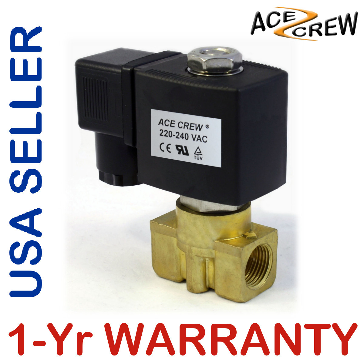VITON 3/8 in 220V-240V AC Brass Solenoid Valve NPT Gas Water Air Normally Closed