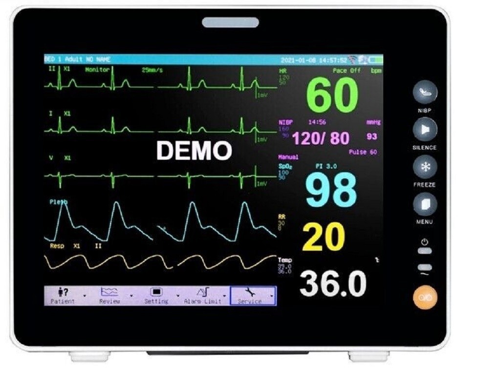 8″ Multiparameter Patient Monitor -ECG, NIBP, SpO2, PR, Temperature, Respiration
