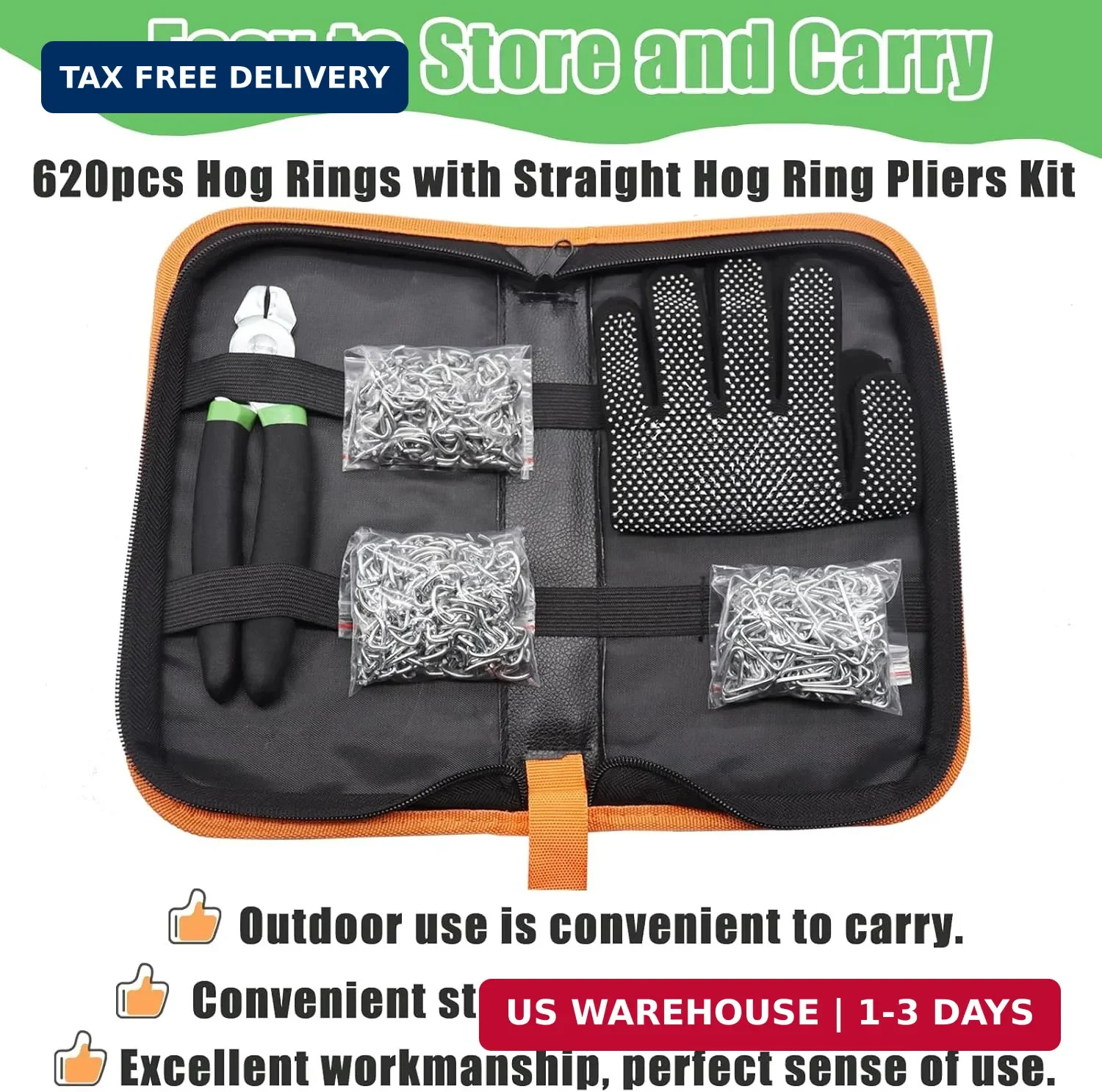 620 Pcs Hog Rings with Straight Hog Ring Pliers Kit with Leather Tool Kit, 3/4″