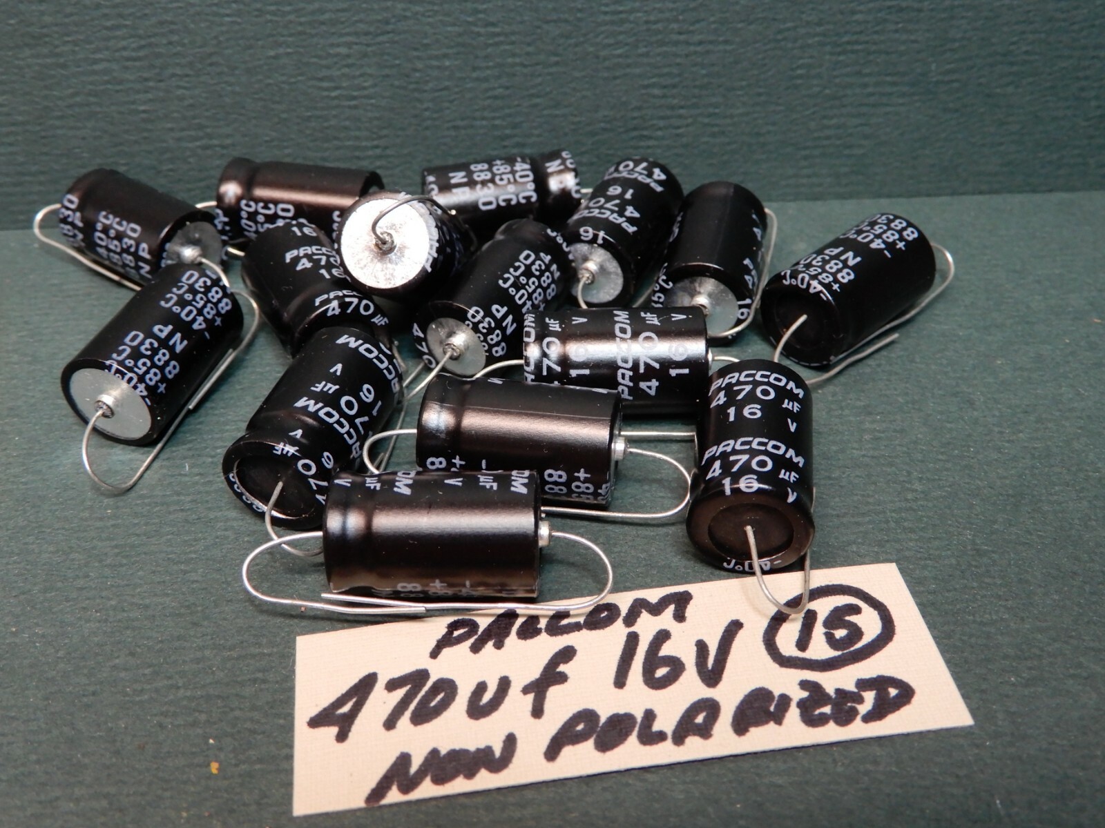 PACCOM Non Polarized 470uf 16V Axial Lead Capacitors Qty 15 NOS