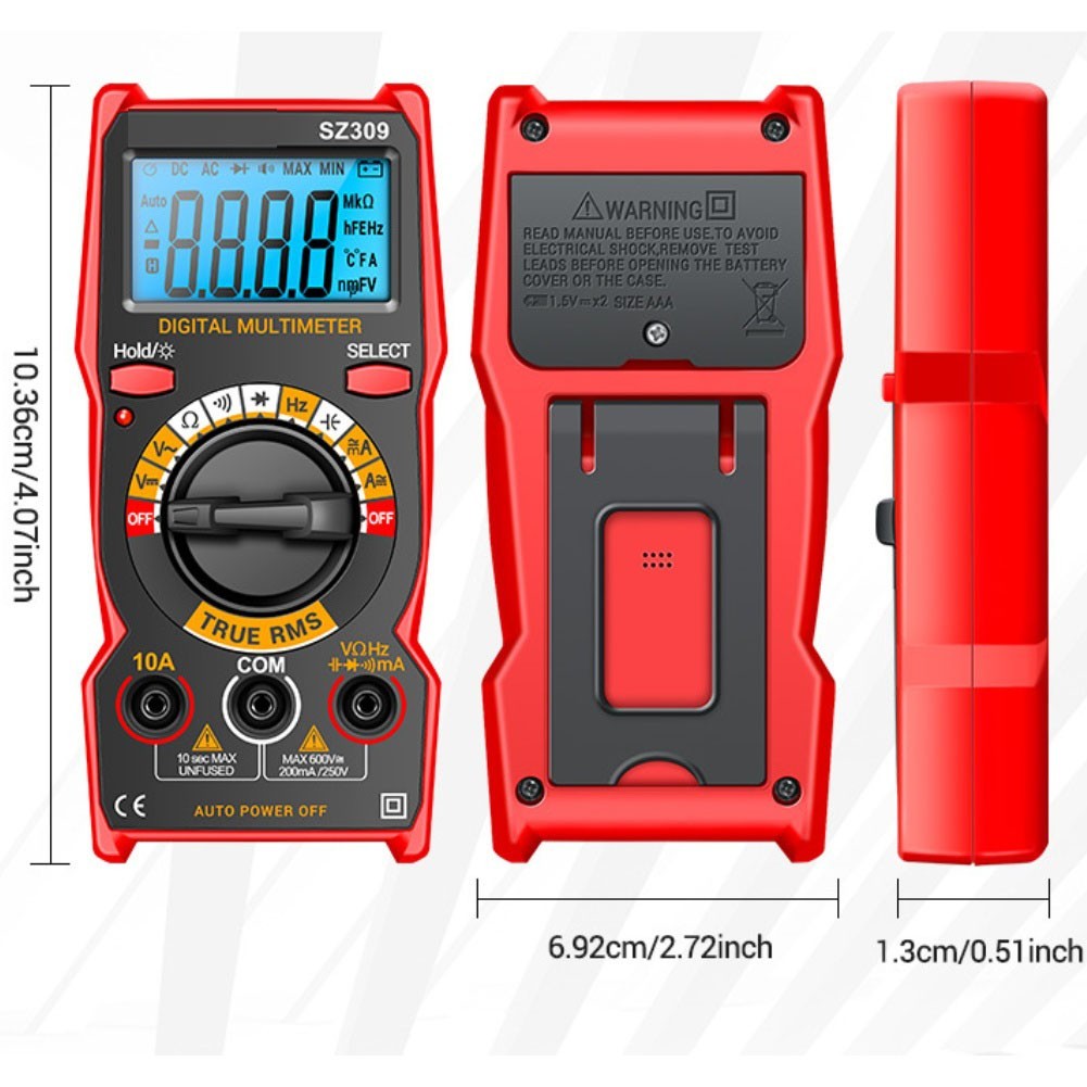 Digital Multimeter with Backlight and Auto Power Off for AC DC Voltage Current