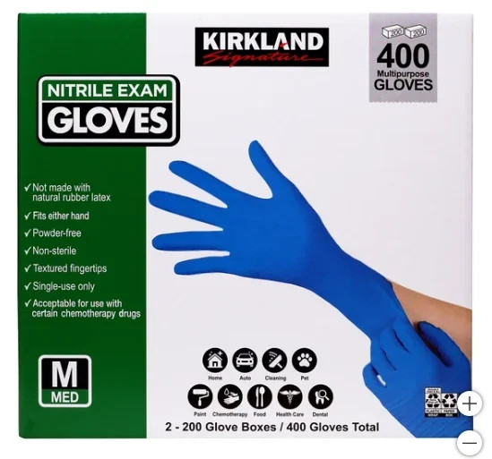 Kirkland Signature Nitrile Exam Gloves 400 Count Small Medium Large Blue Gloves