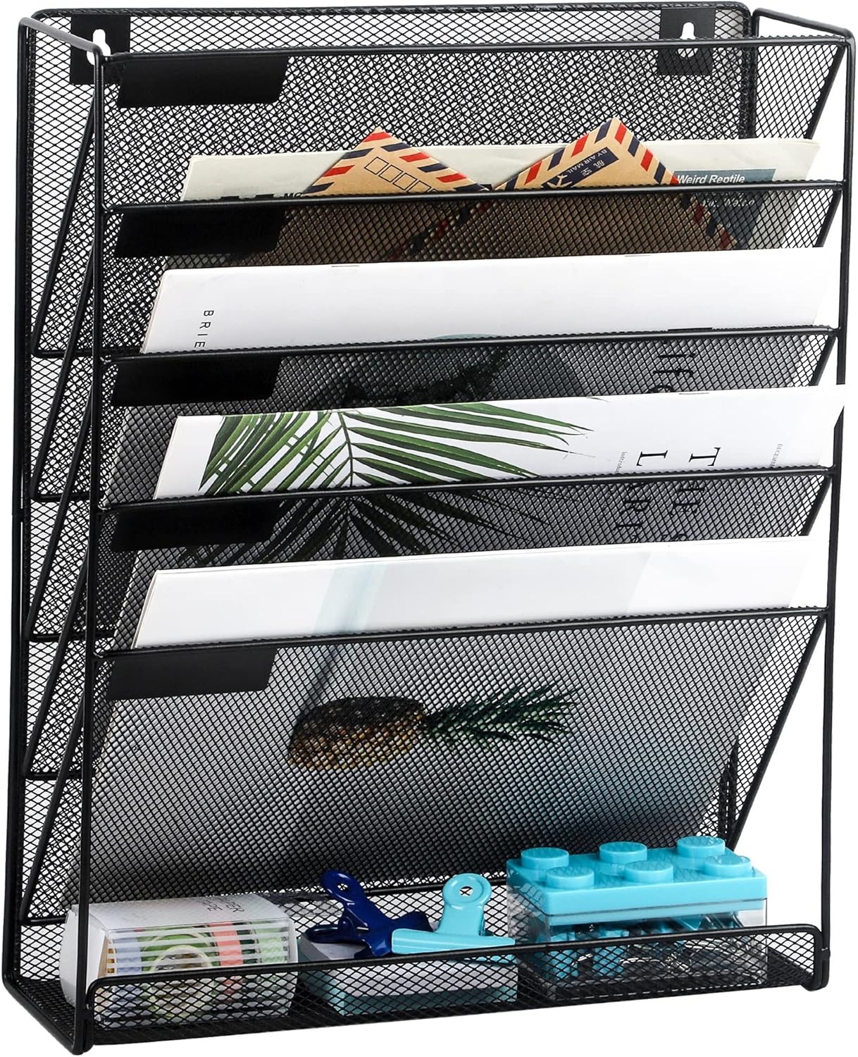 Desk File Organizer Mesh 6-Tier Wall Mount Mail Paper Folder Rack Black NEW