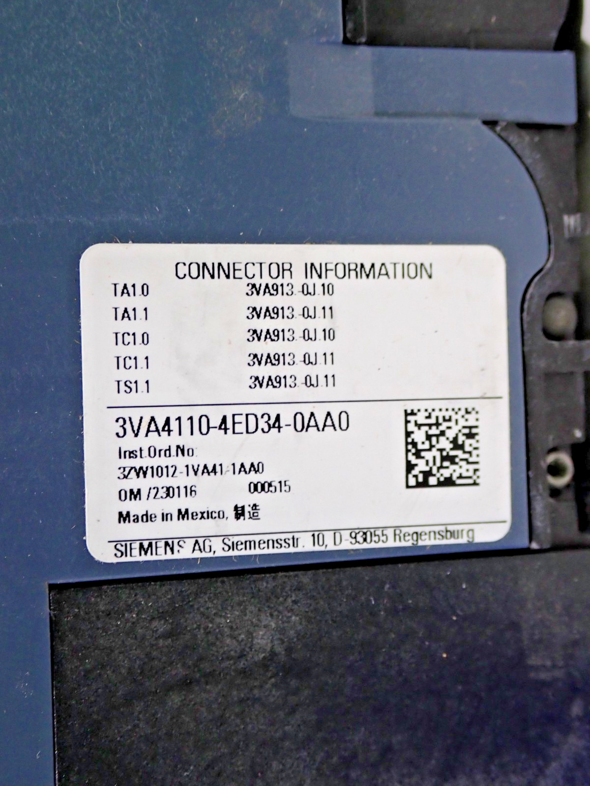 Siemens 3VA4 Circuit Breaker 3VA4110-4ED34-0AA0 100A 3P 25kA @ 480VAC – TESTED