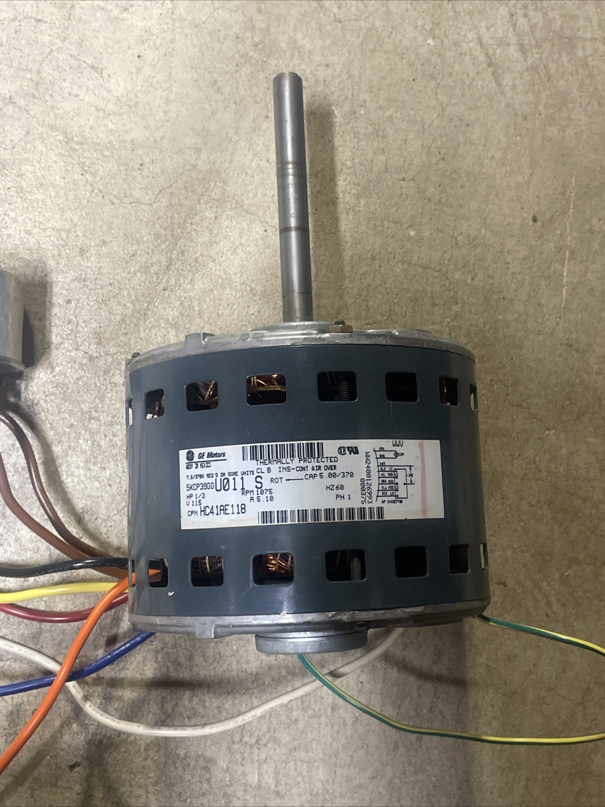 GE 5KCP39GGU011S Furnace Blower Motor 1/3 HP 115V 1075 RPM 5.10 A HC41AE118