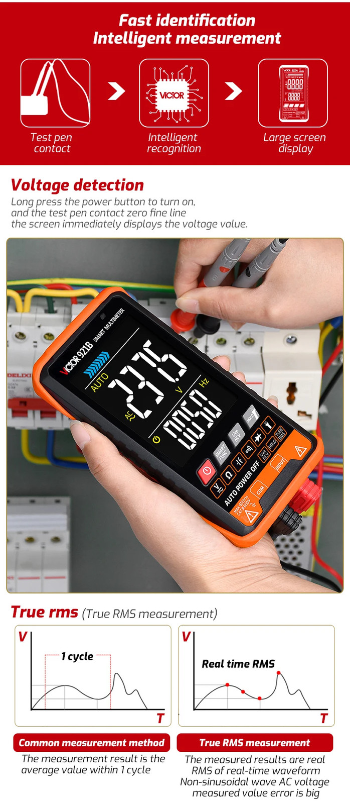 Professional Auto Range Tester Multimeter Color Screen OHM NCV Voltage Meter