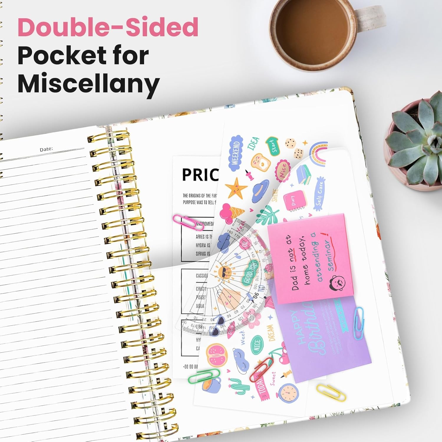 8.5″x11″ Spiral 5 Subject Notebook, Hardcover with Dividers Wildflower