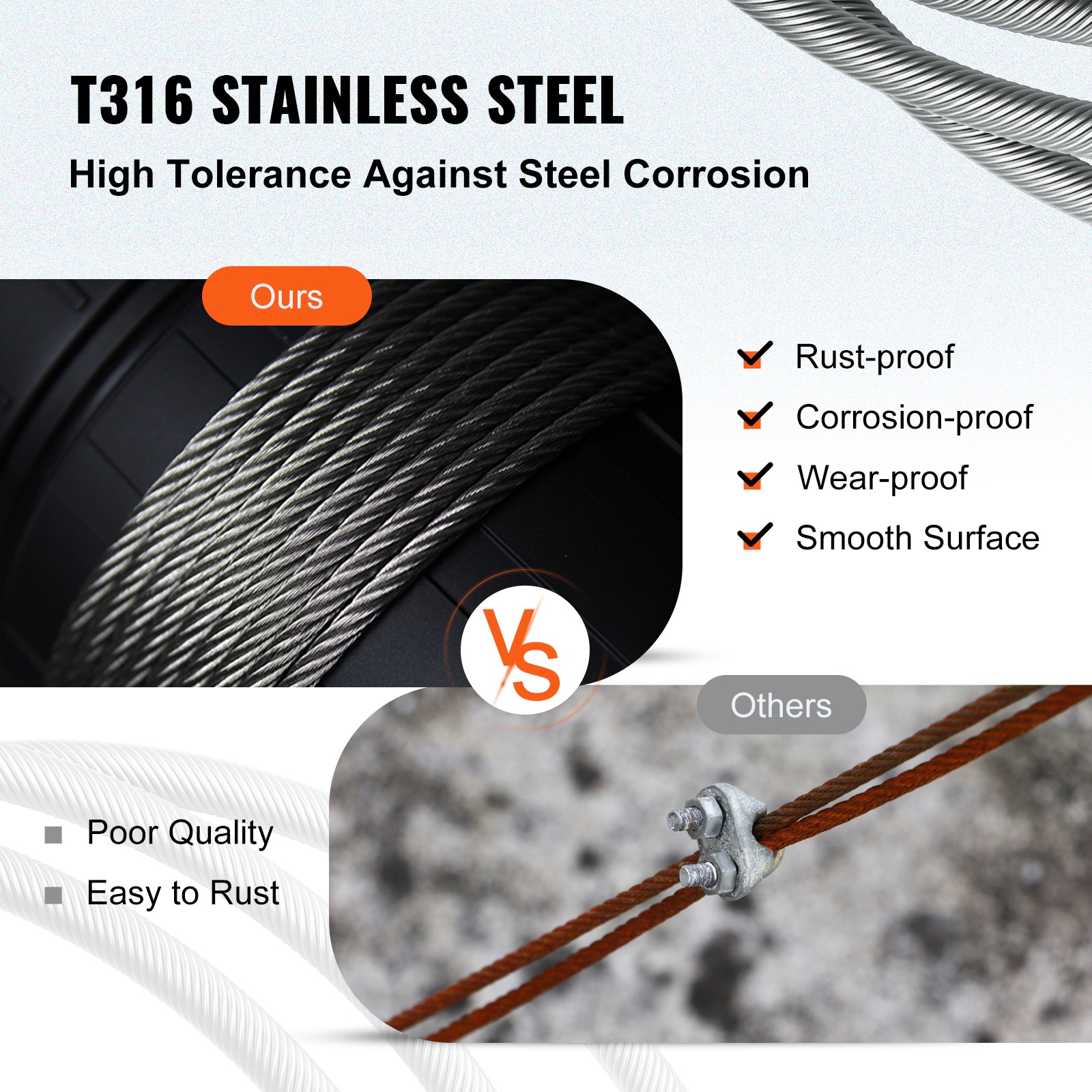 VEVOR T316 1/8″ Stainless Steel Cable 7×7 500FT Steel Wire Rope
