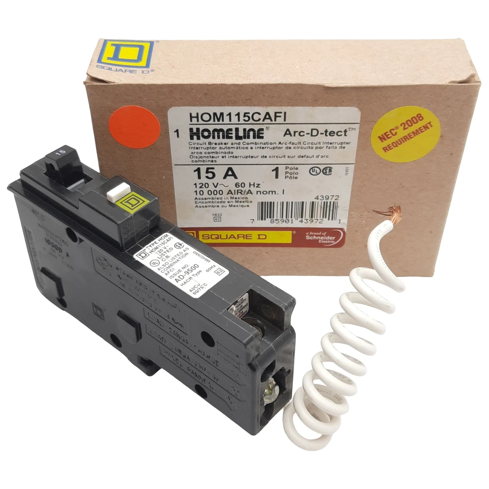 Homeline HOM115CAFI 1 Pole 15Amp 120V Breaker and Arc-Fault Interruptor
