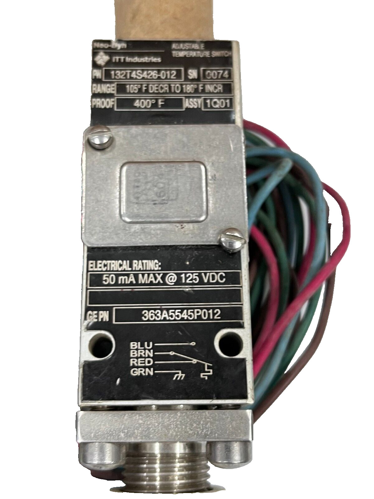 ITT Neo-Dyn 132T Series 132T4S426-012 Temperature Control Switch set @ 175°F dec