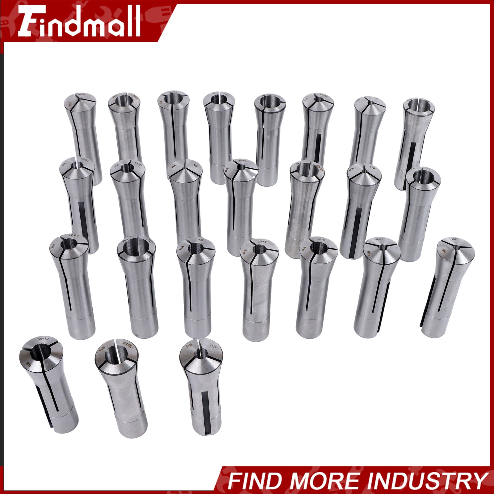 Findmall R8 Round Collet Set 25pc – 0.0005″ TIR Ultra Precision Industrial