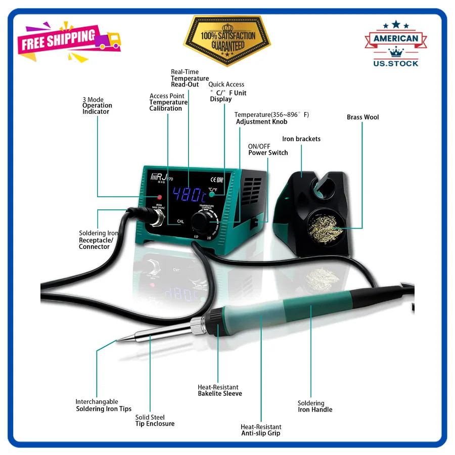 75W Digital Soldering Station Adjustable Temp with 5 Tips and Repair Tools Kit