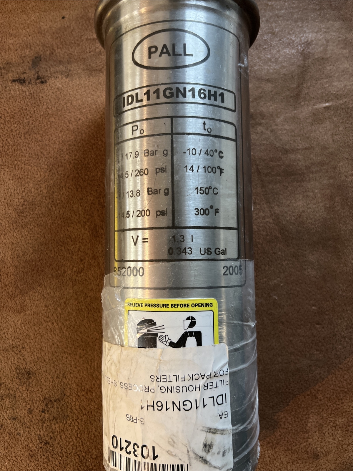 Pall Stainless Filter Housing, Shell Only IDL11GN16H1