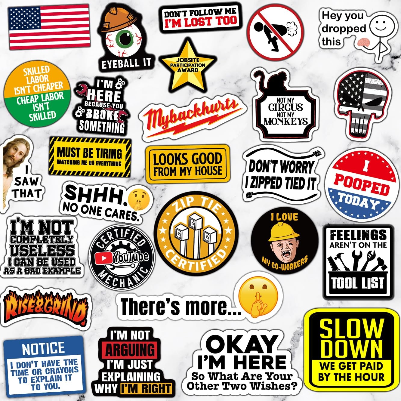 173 PCS Funny Hard Hat Stickers Waterproof Blue Collar Decals Pack Laptop Helmet