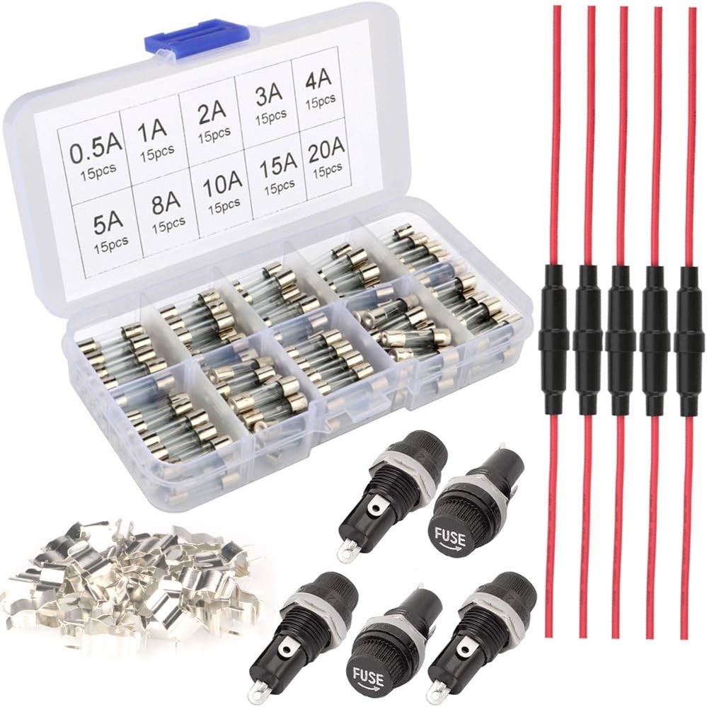 Fast blow glass fuse assortment kit with holders and seats