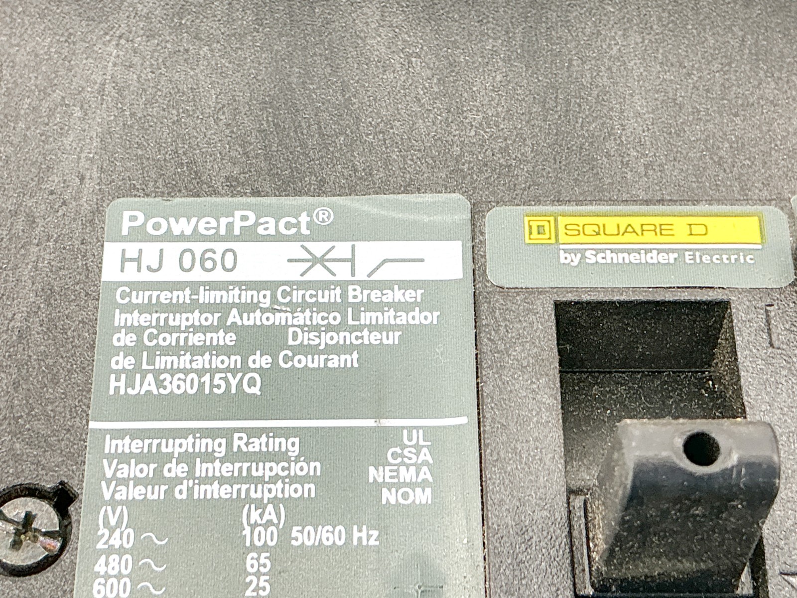 Square D HJA36015YQ Current Limiting Circuit Breaker 3P 15A 600V 50/60HZ