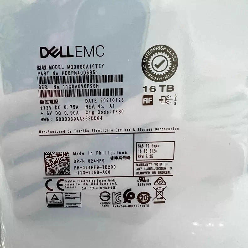 Dell 16TB 7.2K RPM SAS 12Gb/s 512e 3.5″ HDD 024HF9 MG08SCA16TEY Hard Drive