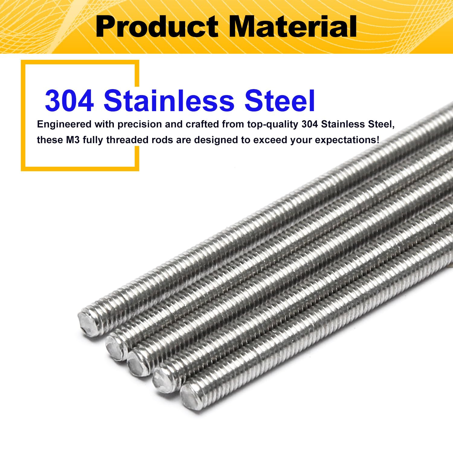 5pc M3 x 300mm Fully Threaded Rods 304 Stainless Steel All Thread Studs Metric