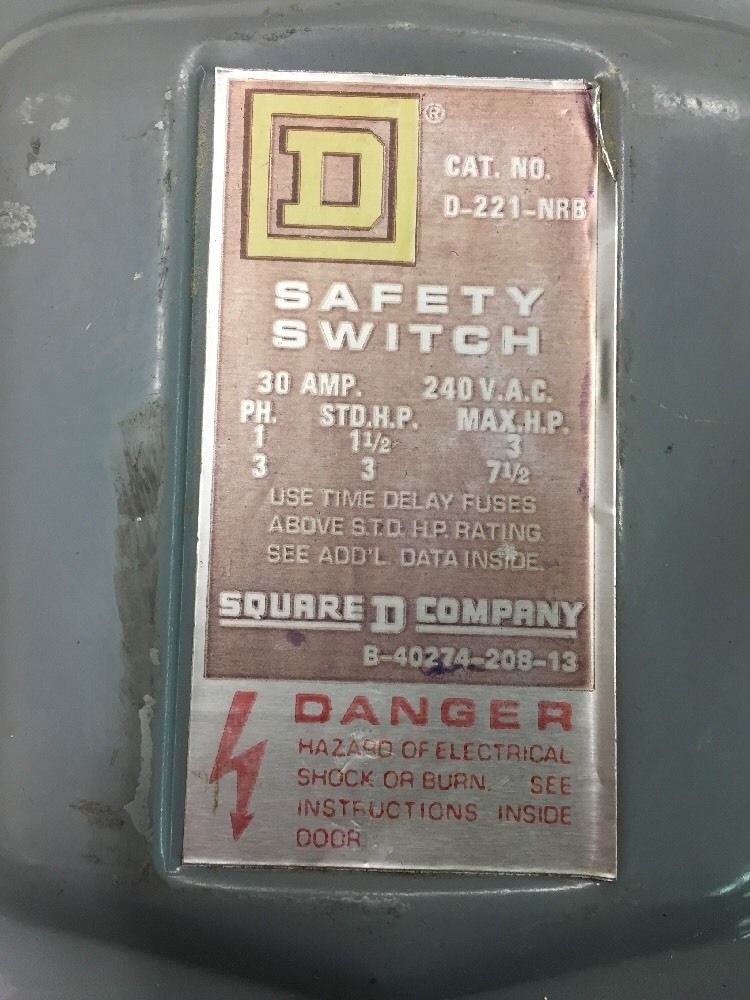 Square-D Safety Switch D-221-NRB Series C2, 30A, 240Vac, Single Throw
