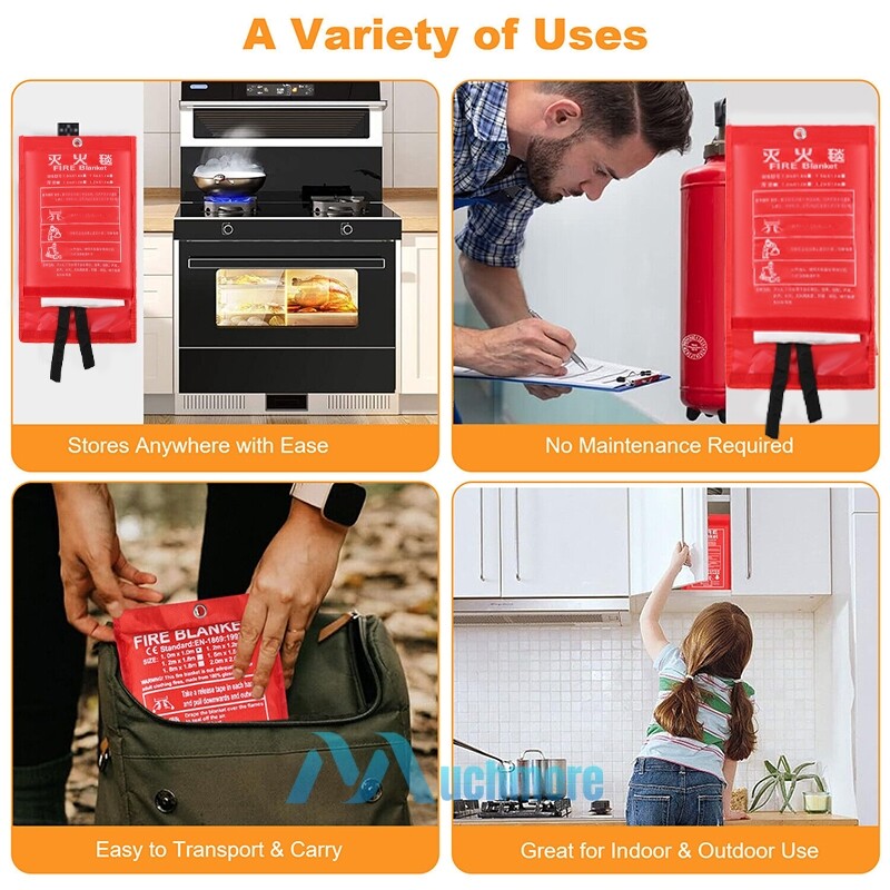 4x Large Fire Blanket Fireproof For Home Kitchen Office Caravan Emergency Safety