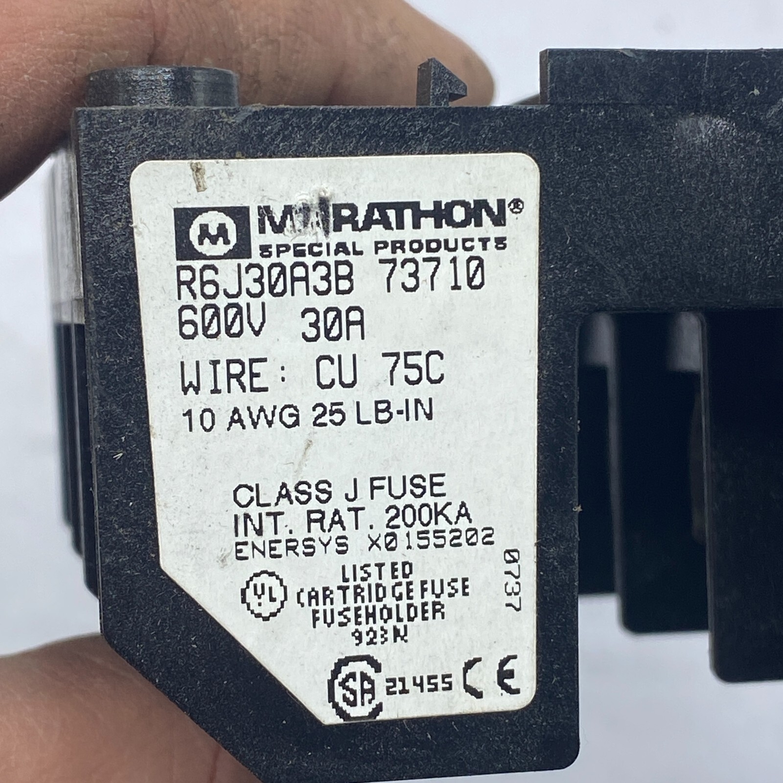 MARATHON R6J30A3B FUSE HOLDER BLOCK 600V 30AMP WIRE CU 75C CLASS J LOT OF 3🔔