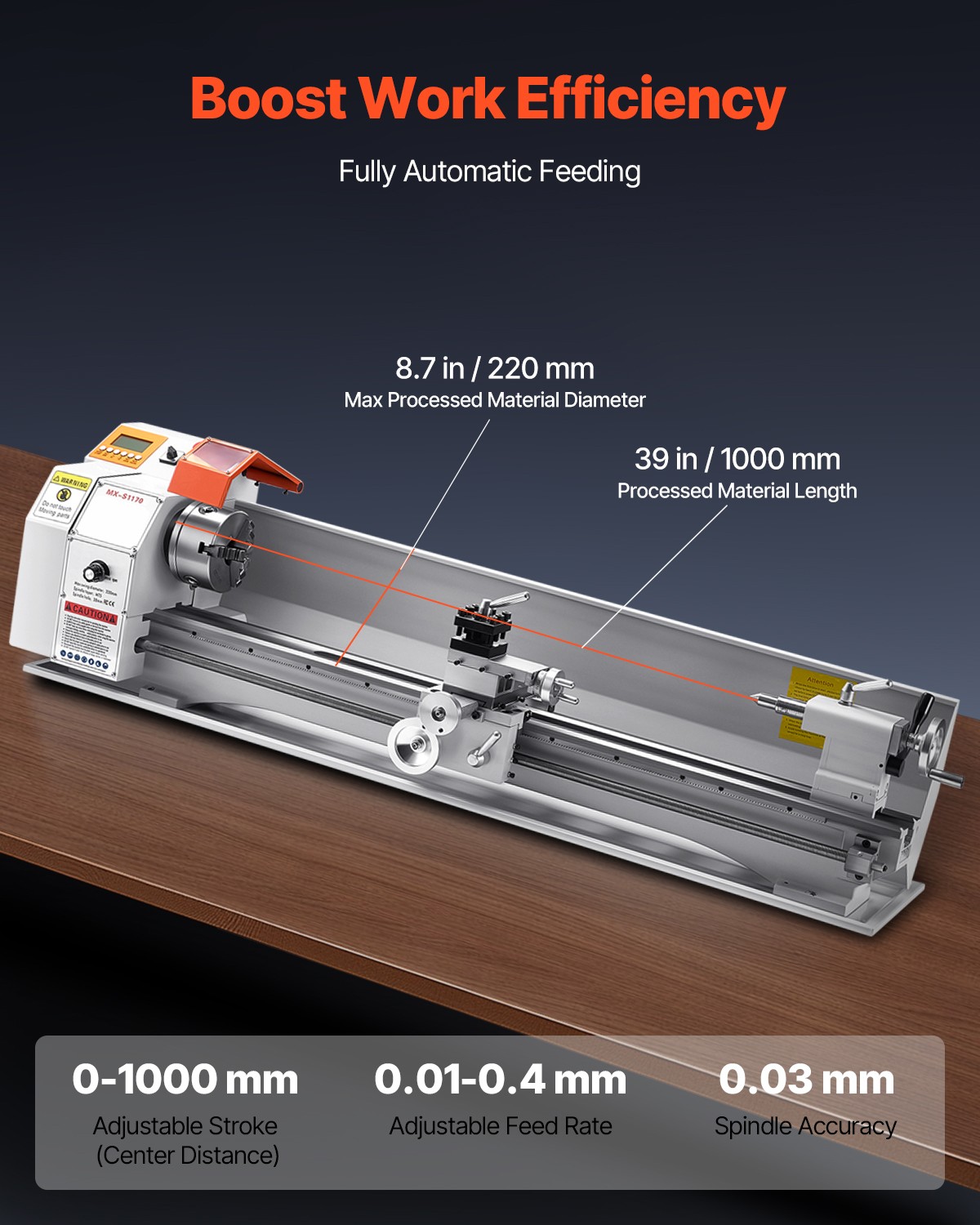 Metal Lathe Machine 8.7 x 39 in Precision Bench Power Metal Lathe Automatic Feed