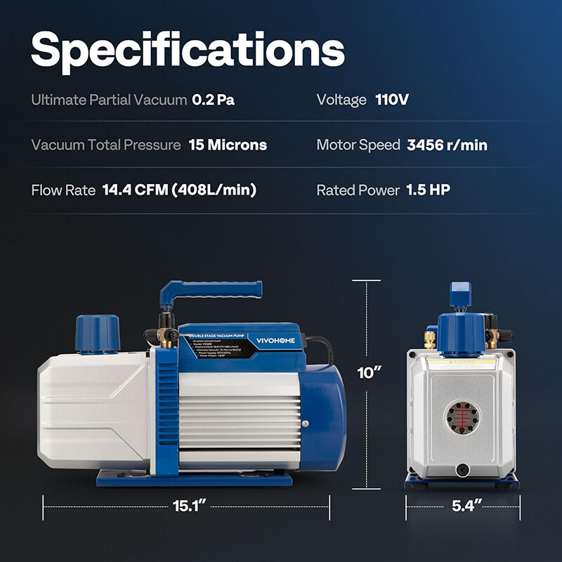 14.4 CFM 1.5HP 2 Stage HVAC Vacuum Pump w/ 2 Oil Bottle Auto AC Vacuum Pump