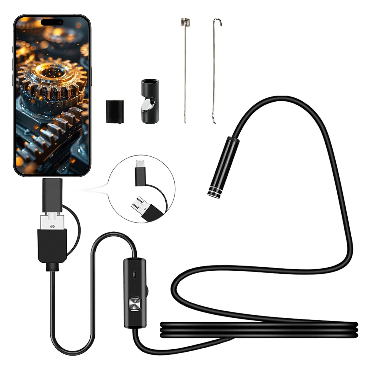 Endoscope Camera with Light, 1920P HD Borescope Camera with 8 LED Lights 16.4ft