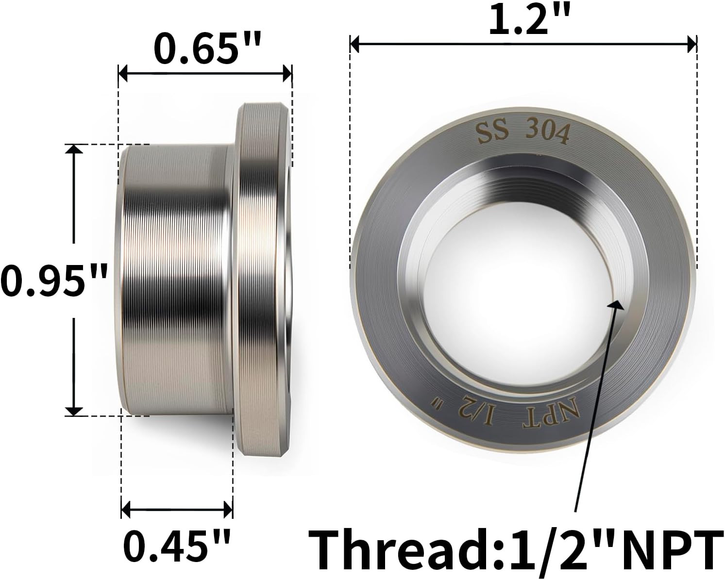 1/2″ NPT Female Weld on Bung Weldable Fitting (OD 0.95″) with Top Head Flange (O