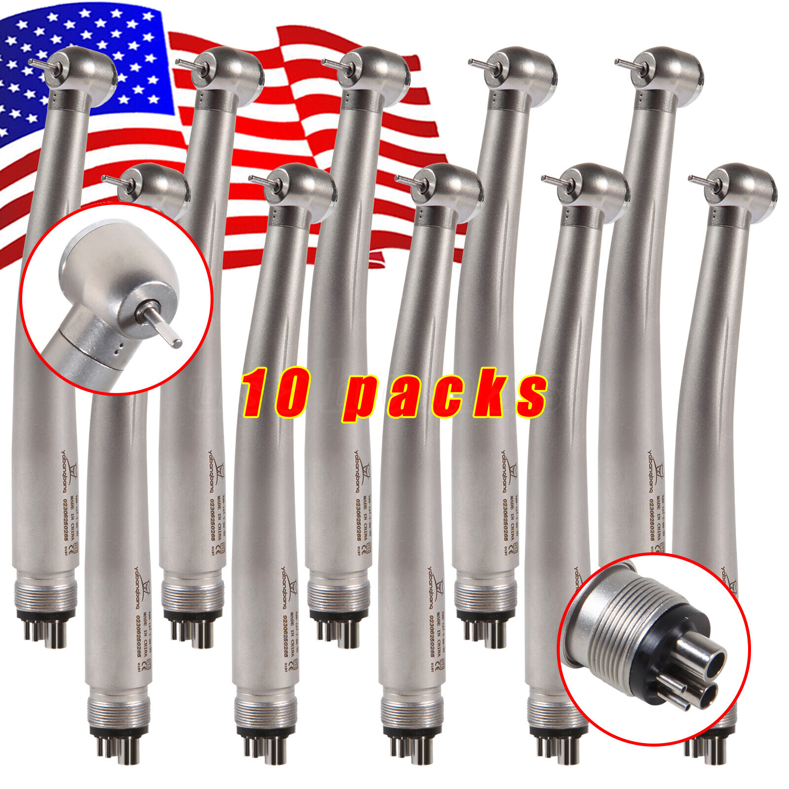 10 Pcs USA Dental High Speed Turbine Handpiece Push 4Hole Fit NSK PANA MAX YDA4