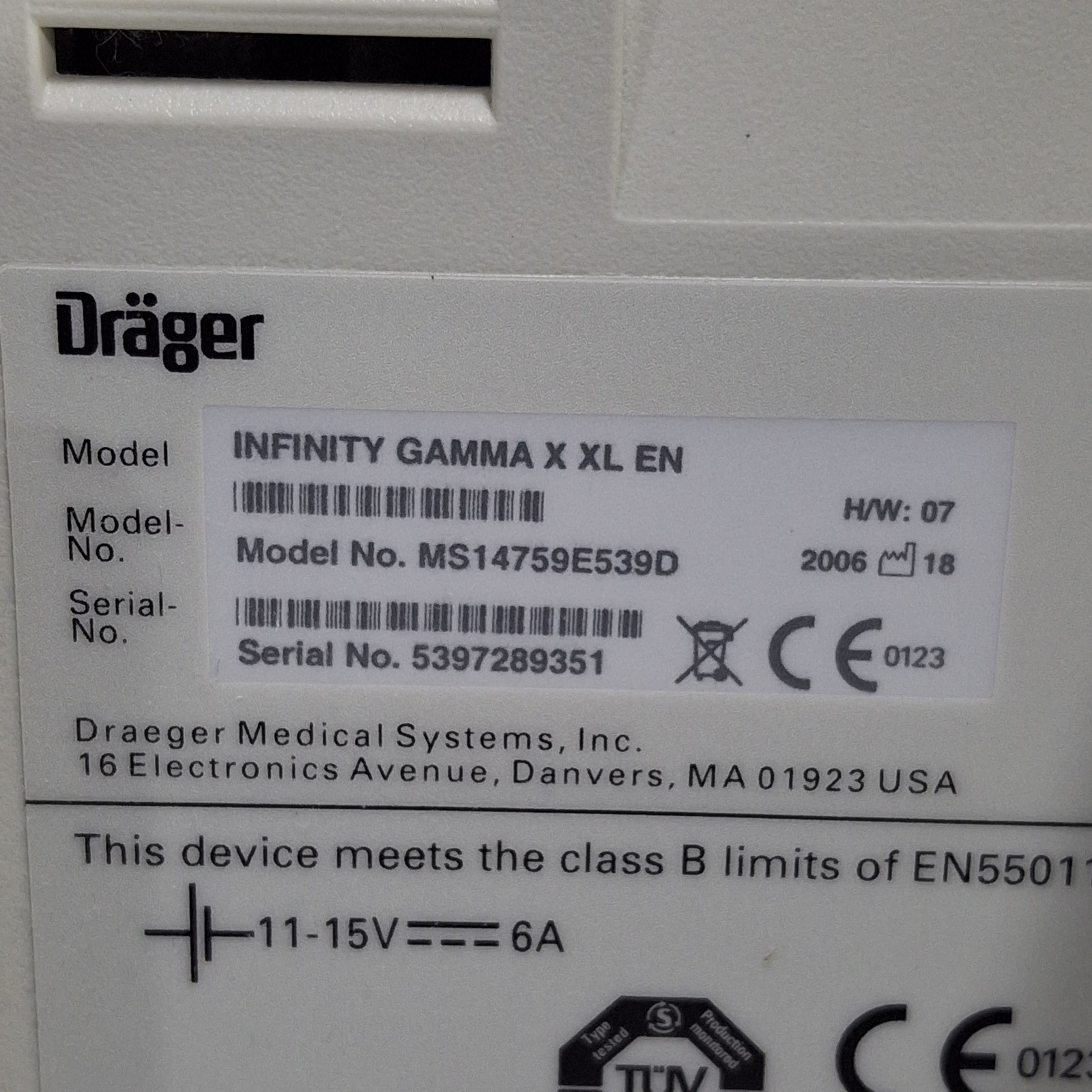Draeger Medical Infinity Gamma X XL Patient Monitor