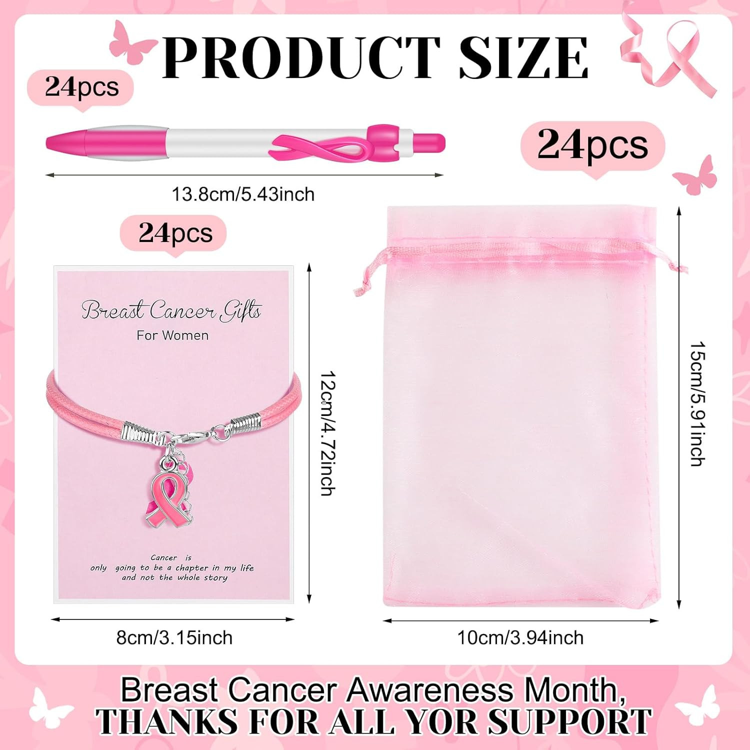 72 Pcs Breast Cancer Gifts Bulk Breast Cancer Awareness Pens Items Pink Survivor