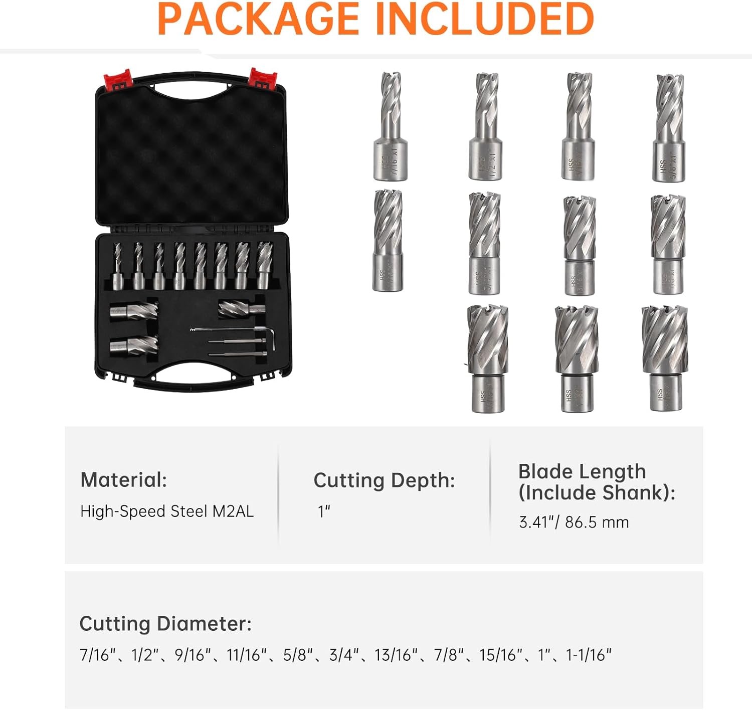 13 Pc Annular Cutter Set HSS Mag Drill Bits Kit 1″ Cutting Depth Universal Shank