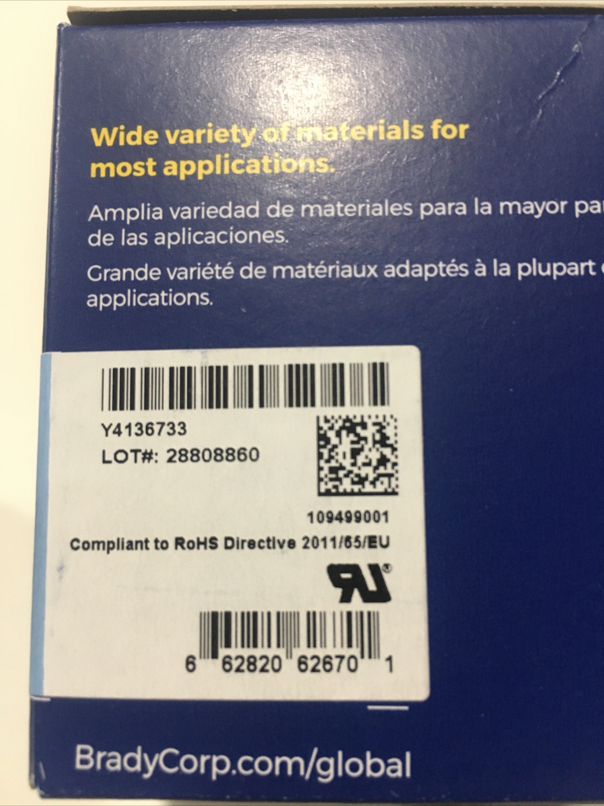 🇺🇸BRADY PTL-30-498 Label,White,Vinyl Cloth,1.5” X .75”. 250 Labels Per Roll.