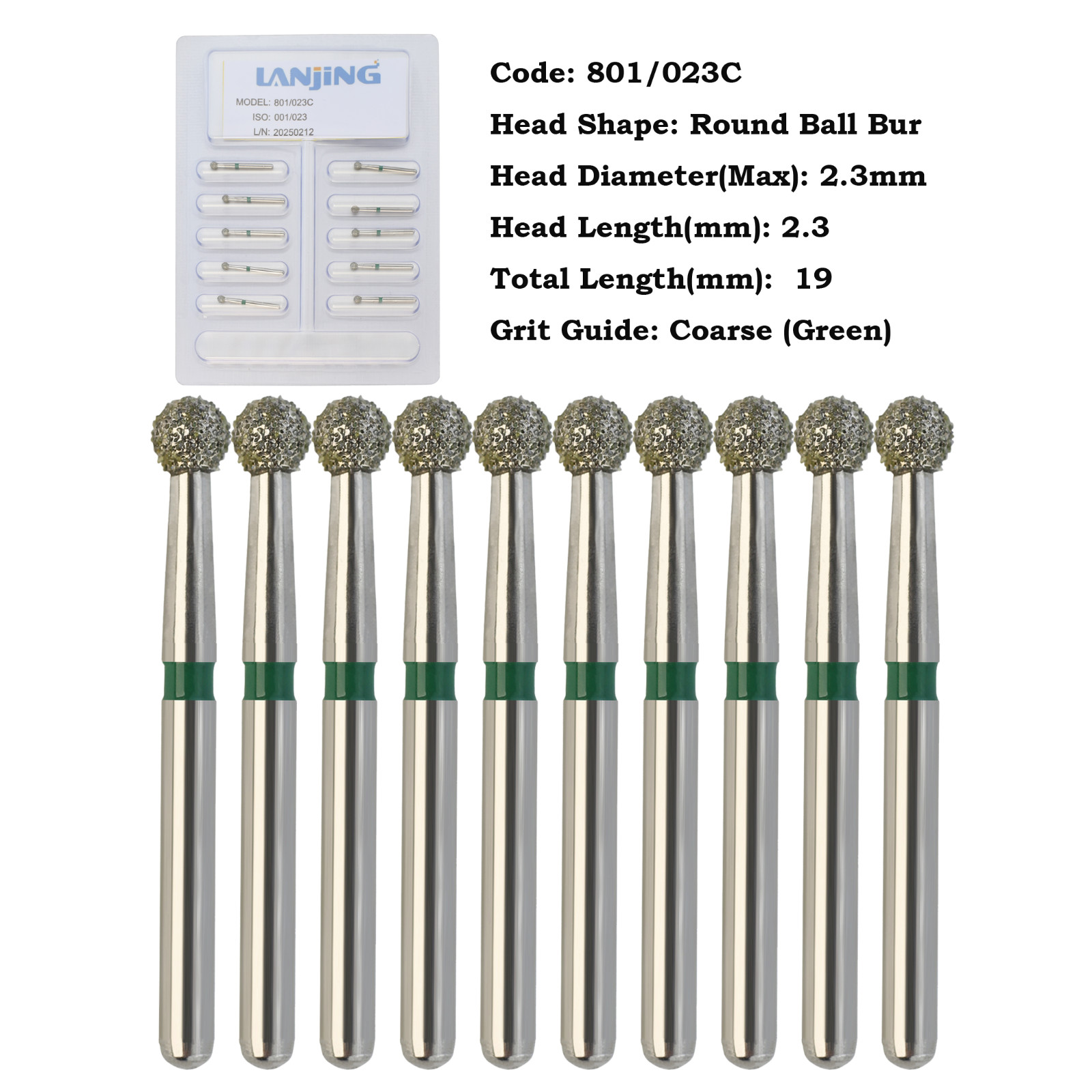 Multi-Use High Speed Diamond Burs Long Round Ball Burr Surgical FG 801/023C