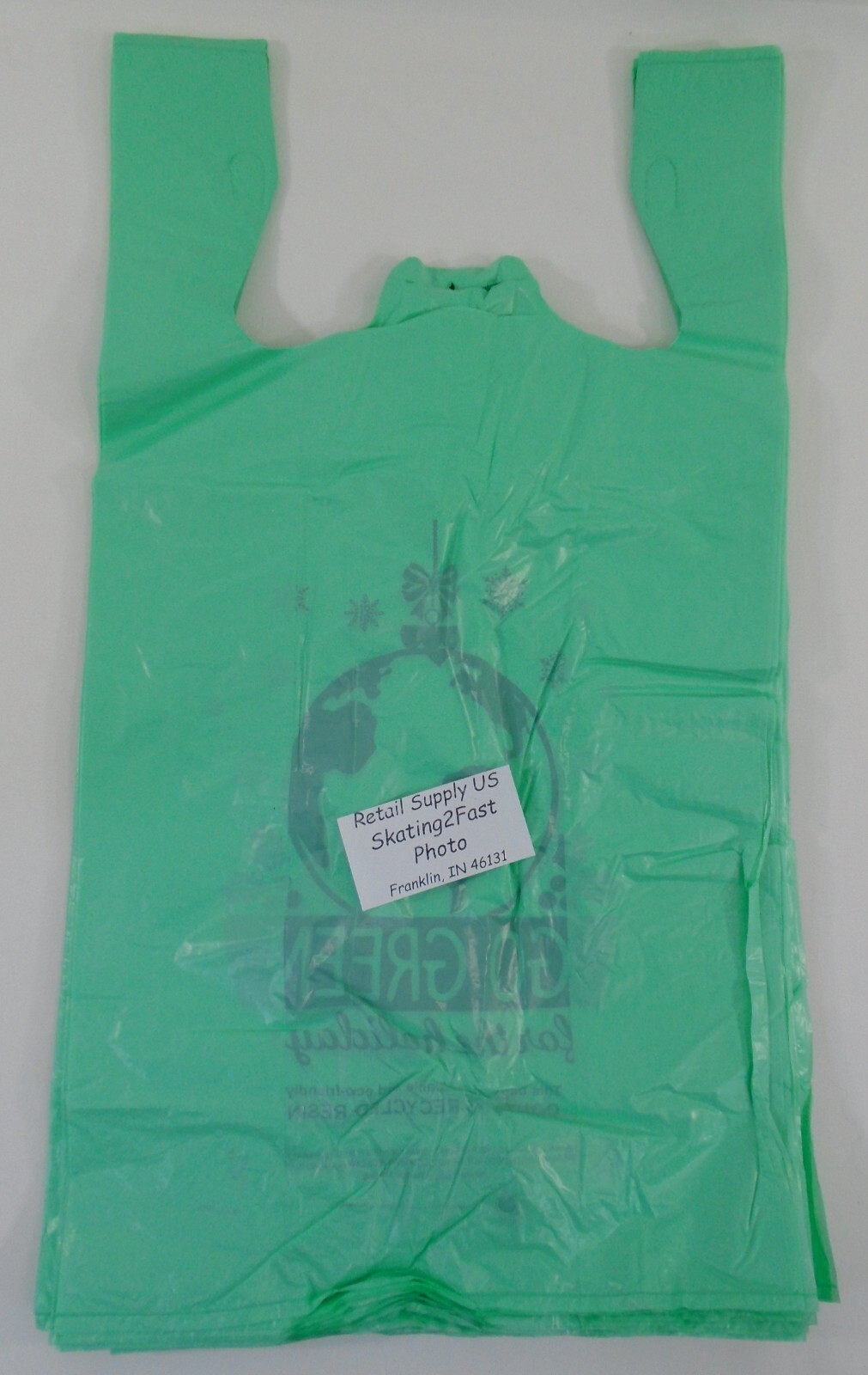 100 Qty. Go Green Holiday Degradable Plastic T-Shirt Bags Handles 11″x6″x21″