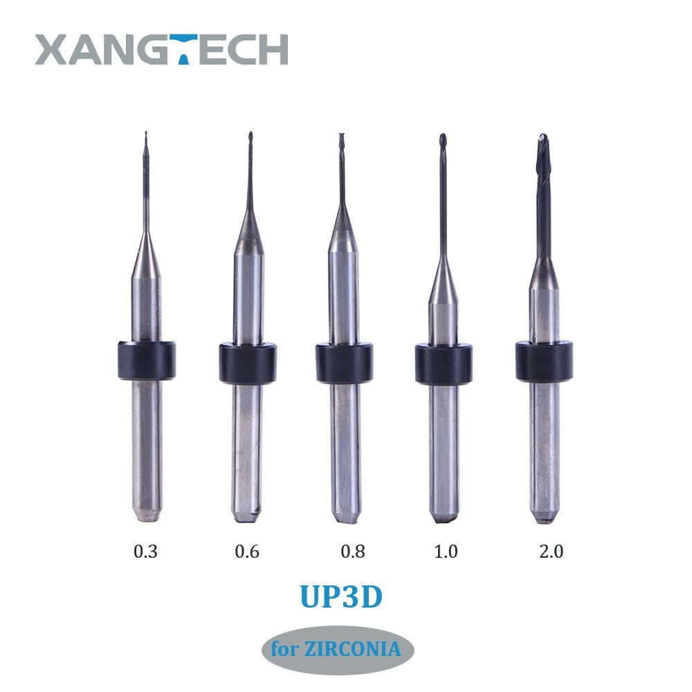 Dental UP3D Zirconia Milling Bur Cutters DC/DLC Head Diameter 0.3/0.6/1.0/2.0mm