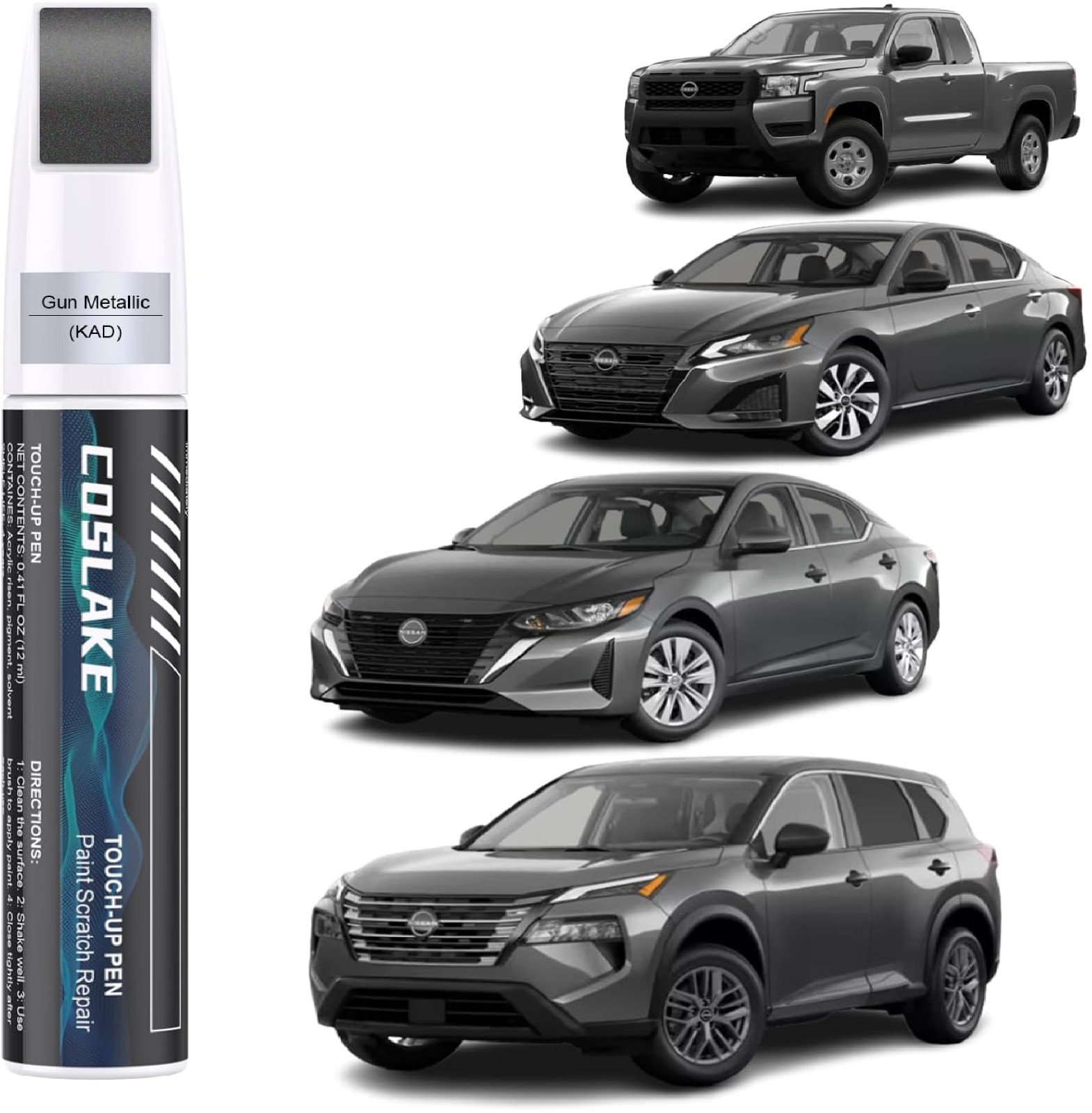 Car Touch Up Paint(Gun Metallic(KAD)) for Nissan, Car Paint Scratch Repair Kit,