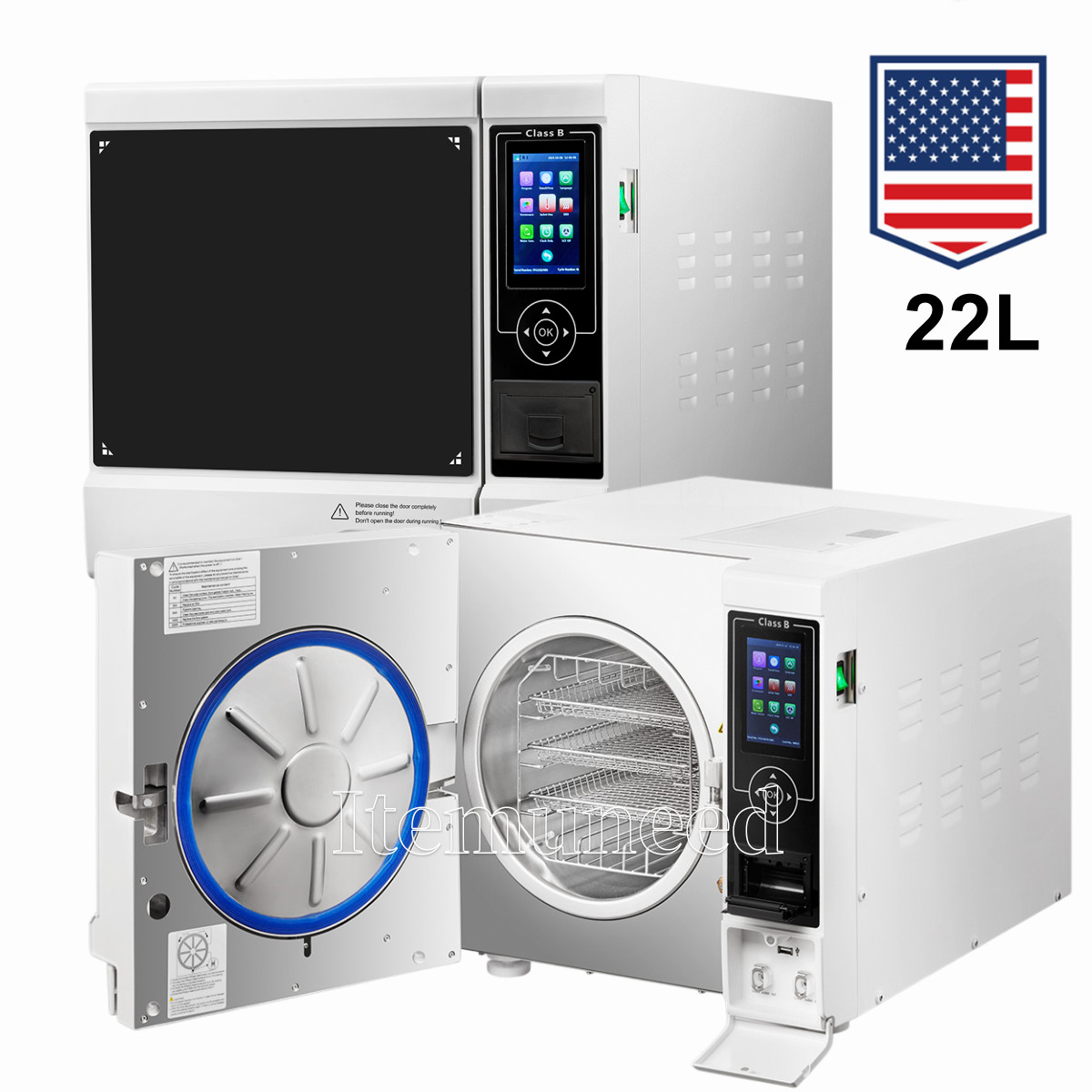 22L Class B Dental Autoclave Vacuum Pressure Steam Sterilizer Built-in Printer