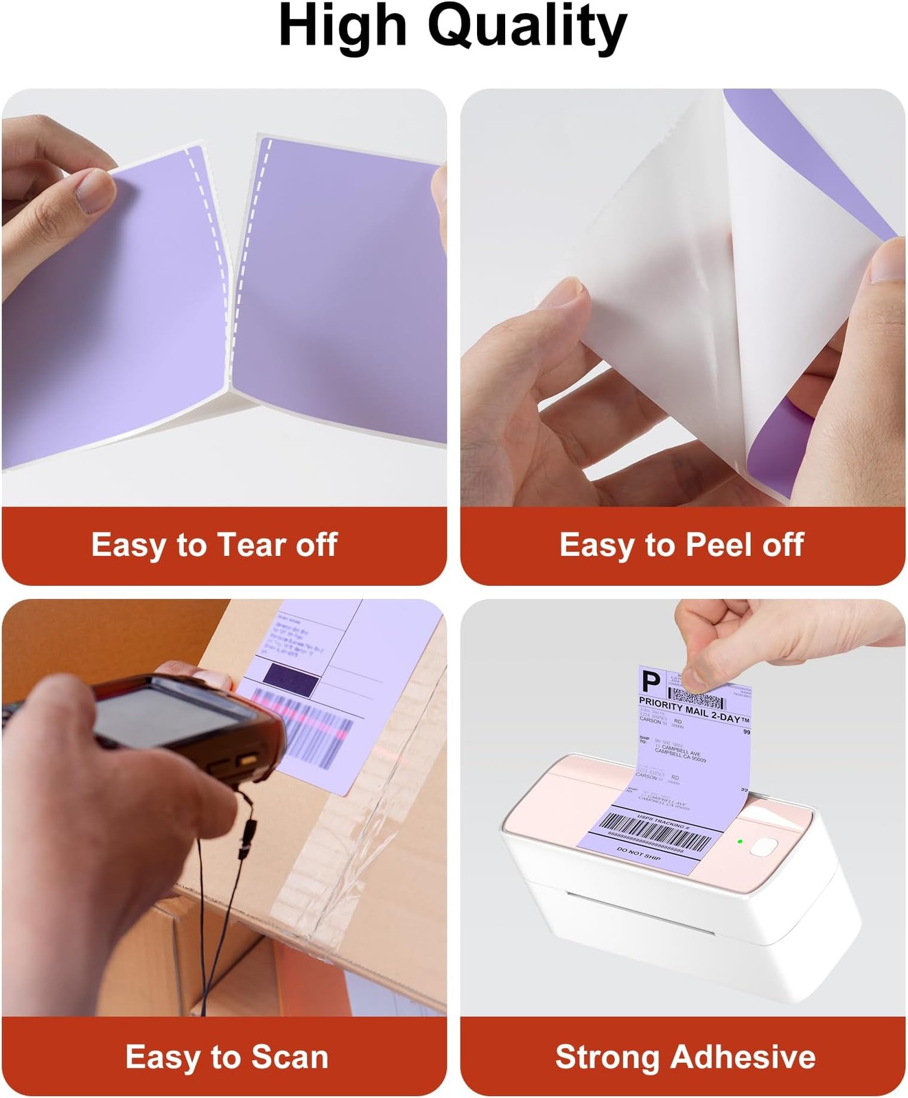 Phomemo 4×6 Thermal Labels for Shipping Label Printer – 500PCS Purple Mailing…