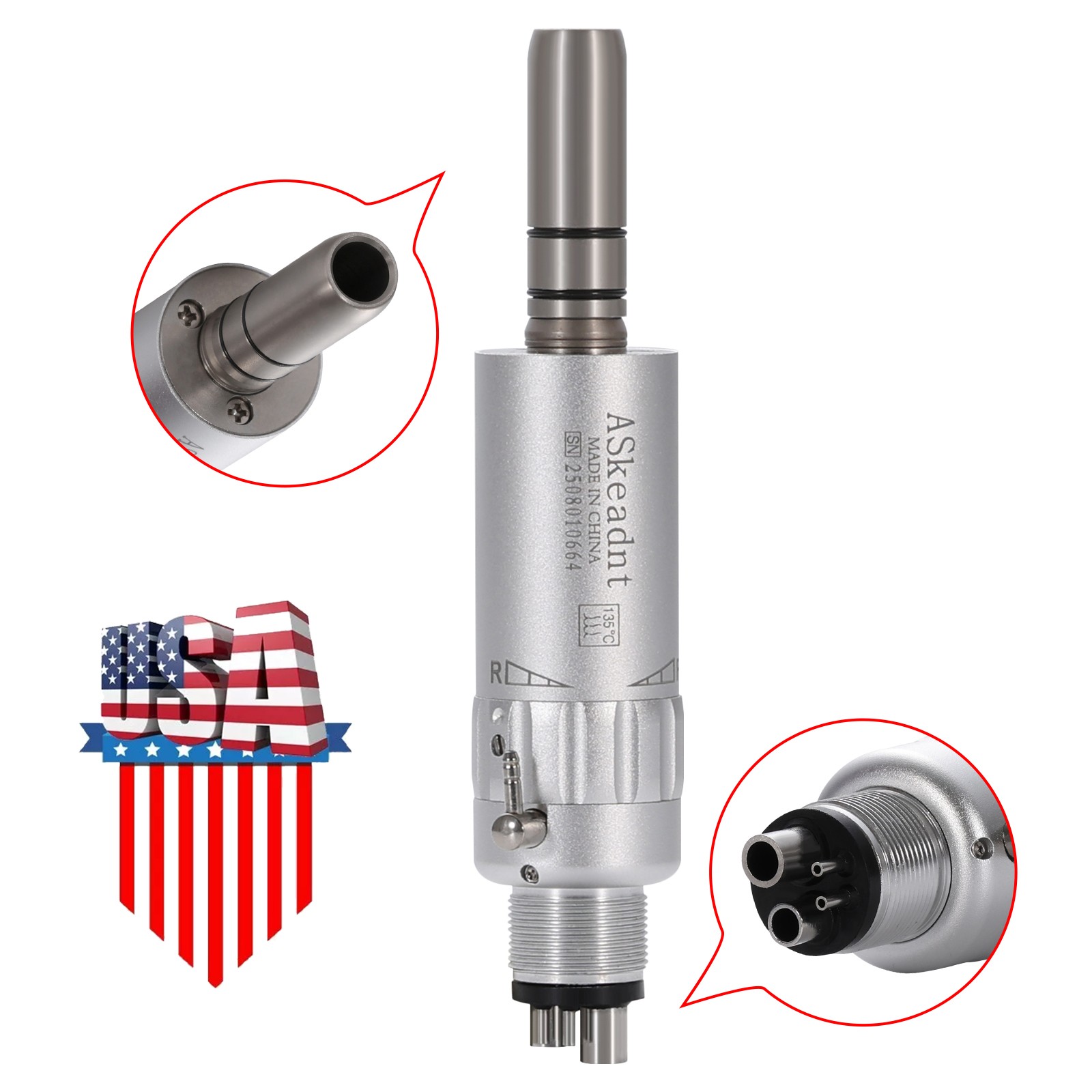 ASkeadnt Dental Slow Low Speed Handpiece Air Motor E-type 4 Holes Connector