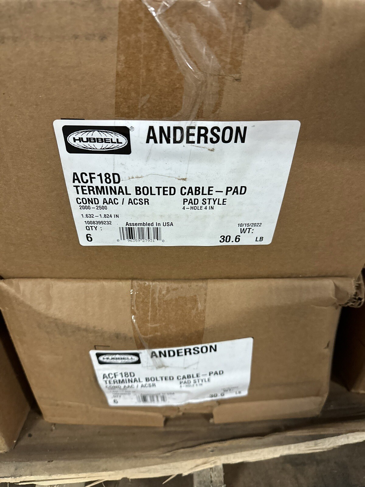 Anderson HUBBELL POWER SYSTEMSTERMINAL ALUMIN STRAIGHT BOLTED CONNECTOR ACF18D