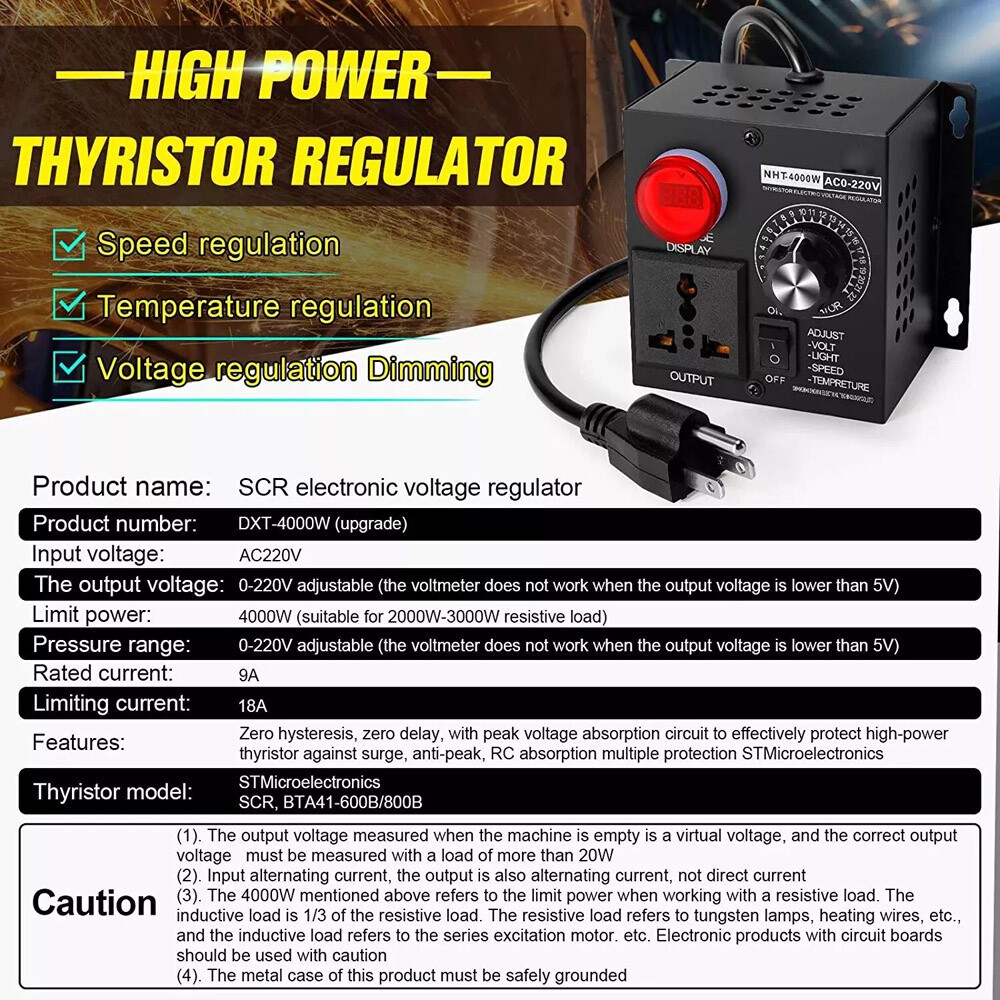 Electric Motor Variable Speed Controller – 120V~220V 15A 4000W AC Motor Speed US