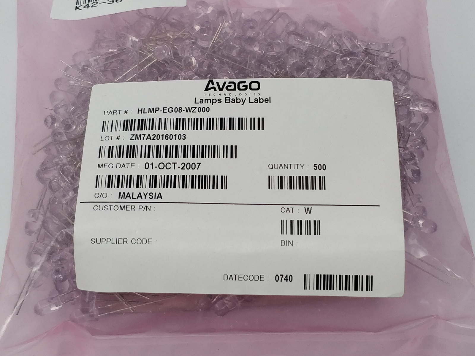 Avago HLMP-EG08-WZ000 LED Red Clear T-1 3/4 T/H, 500 Pieces