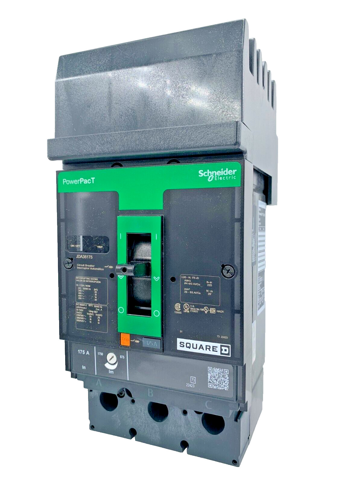 NEW – SQUARE D – JDA36175 – CIRCUIT BREAKER – PowerPacT J, 175A, 3 pole, 600VAC