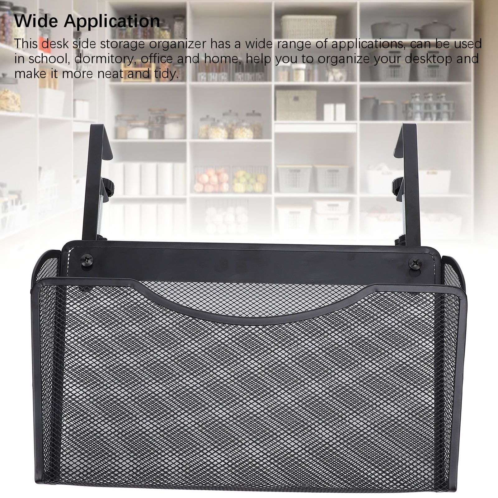Adjustable Desk Side Storage Organizer Carbon Steel & PP For Office (Black)