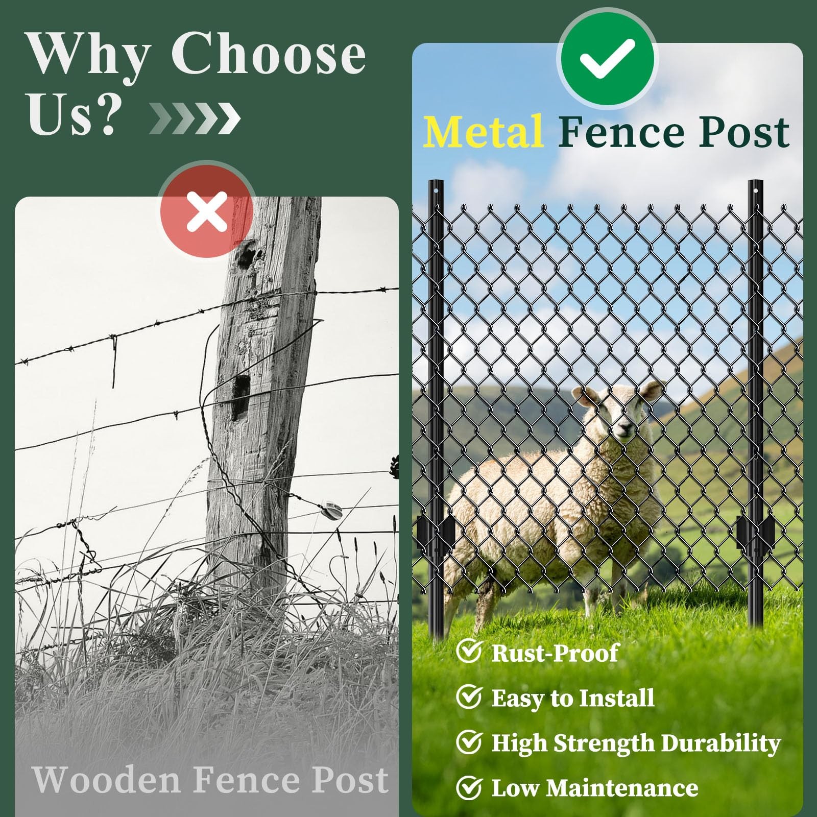 20 Pack Metal Fence Posts 4 FT Black – Heavy Duty U-Post Garden Stakes, No-Di…